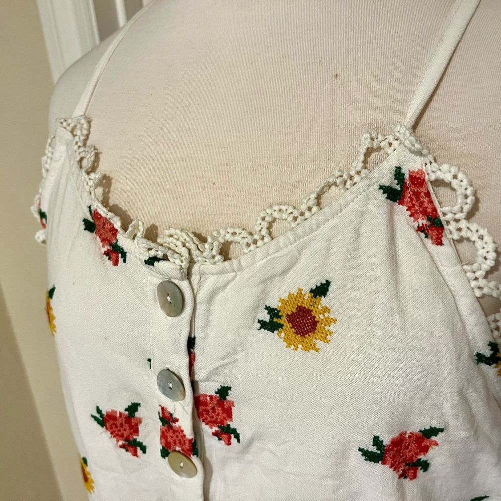 Farm Rio Mixed Cross Stitch Flowers Dress - L - Picture 5 of 10